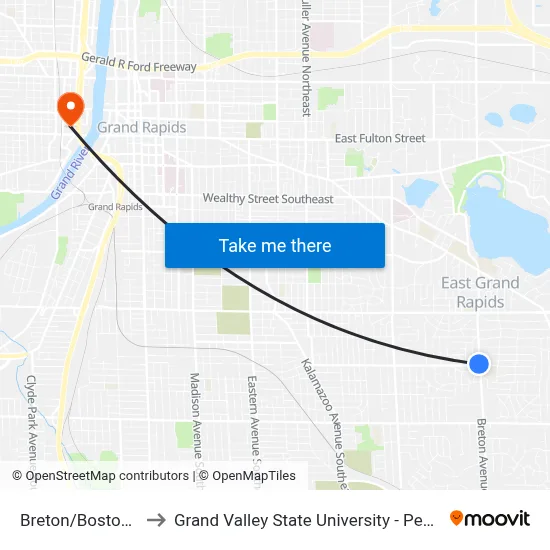Breton/Boston (Sb) to Grand Valley State University - Pew Campus map