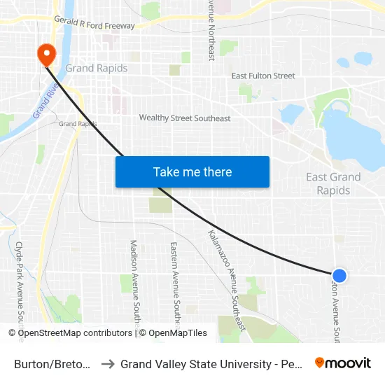 Burton/Breton (Eb) to Grand Valley State University - Pew Campus map