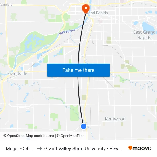 Meijer - 54th St to Grand Valley State University - Pew Campus map