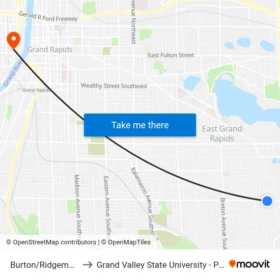 Burton/Ridgemoor (Eb) to Grand Valley State University - Pew Campus map