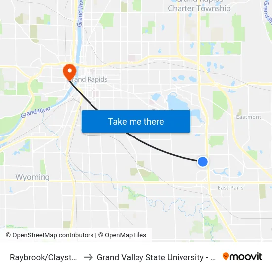 Raybrook/Claystone (Sb) to Grand Valley State University - Pew Campus map