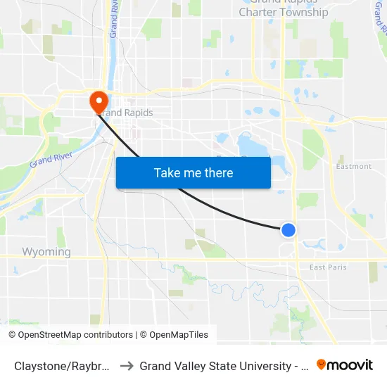 Claystone/Raybrook (Wb) to Grand Valley State University - Pew Campus map