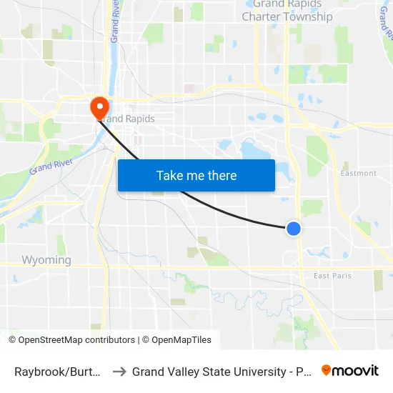 Raybrook/Burton (Nb) to Grand Valley State University - Pew Campus map