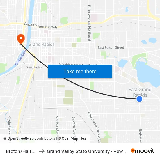 Breton/Hall (Nb) to Grand Valley State University - Pew Campus map
