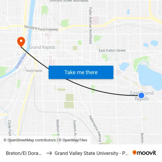 Breton/El Dorado (Nb) to Grand Valley State University - Pew Campus map