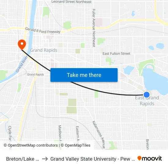 Breton/Lake (Nb) to Grand Valley State University - Pew Campus map