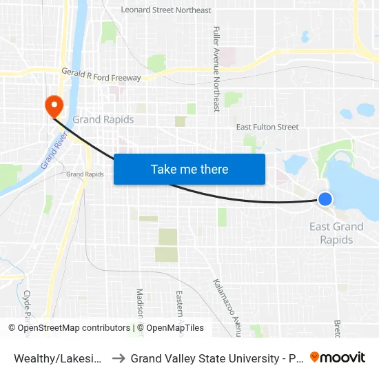 Wealthy/Lakeside (Wb) to Grand Valley State University - Pew Campus map
