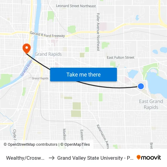 Wealthy/Croswell (Wb) to Grand Valley State University - Pew Campus map