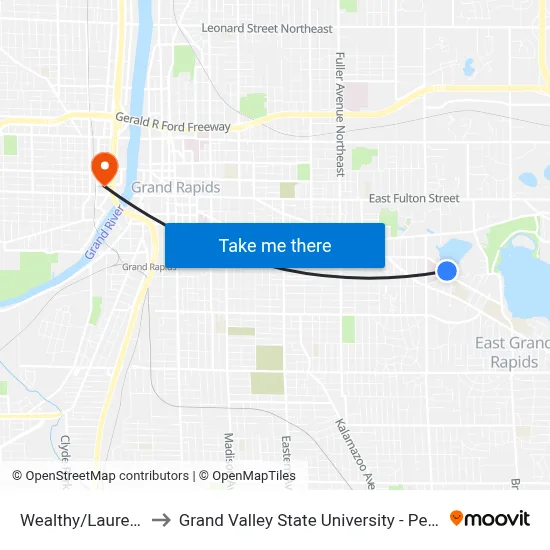 Wealthy/Laurel (Wb) to Grand Valley State University - Pew Campus map