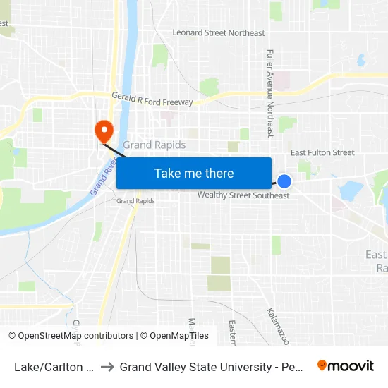 Lake/Carlton (Wb) to Grand Valley State University - Pew Campus map