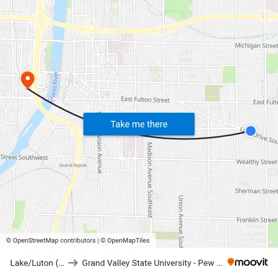 Lake/Luton (Wb) to Grand Valley State University - Pew Campus map