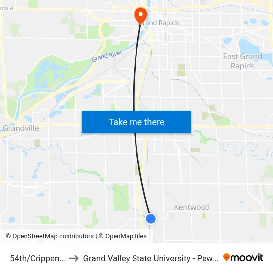 54th/Crippen (Eb) to Grand Valley State University - Pew Campus map