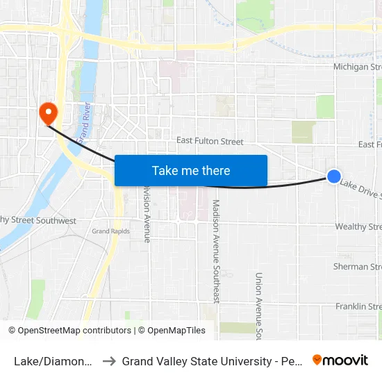 Lake/Diamond (Nb) to Grand Valley State University - Pew Campus map