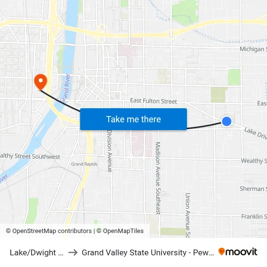 Lake/Dwight (Wb) to Grand Valley State University - Pew Campus map