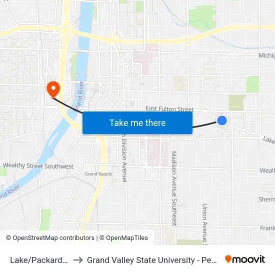 Lake/Packard (Wb) to Grand Valley State University - Pew Campus map