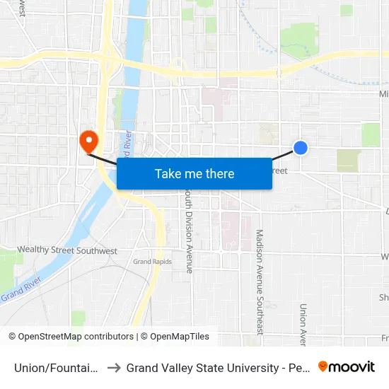 Union/Fountain (Nb) to Grand Valley State University - Pew Campus map