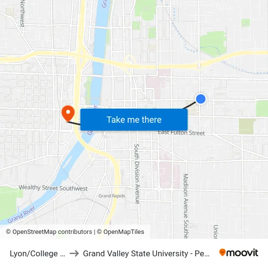 Lyon/College (Wb) to Grand Valley State University - Pew Campus map