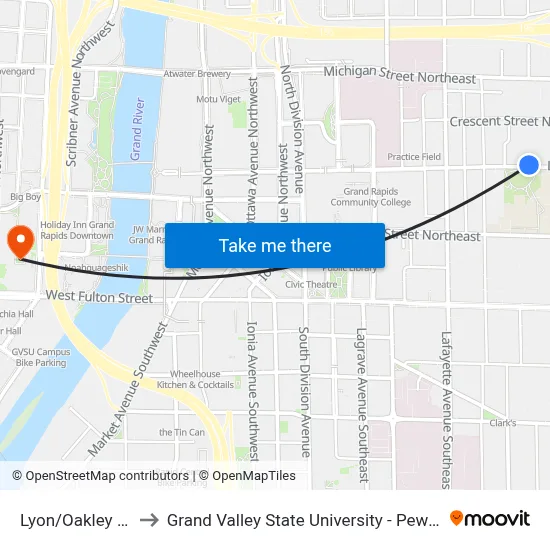 Lyon/Oakley (Wb) to Grand Valley State University - Pew Campus map