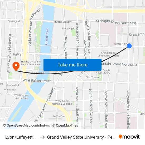 Lyon/Lafayette (Wb) to Grand Valley State University - Pew Campus map