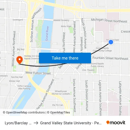 Lyon/Barclay (Wb) to Grand Valley State University - Pew Campus map