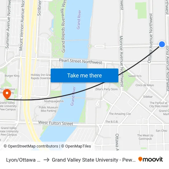 Lyon/Ottawa (Wb) to Grand Valley State University - Pew Campus map