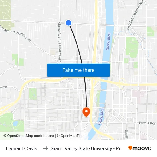 Leonard/Davis (Wb) to Grand Valley State University - Pew Campus map