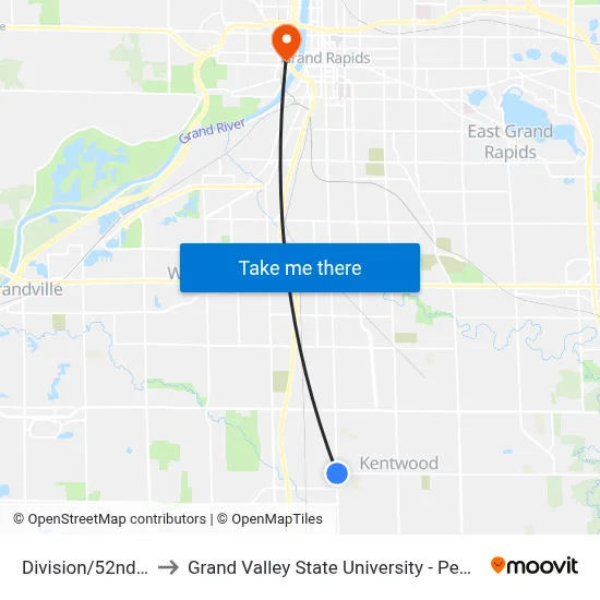 Division/52nd (Nb) to Grand Valley State University - Pew Campus map