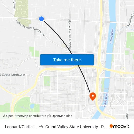 Leonard/Garfield (Wb) to Grand Valley State University - Pew Campus map
