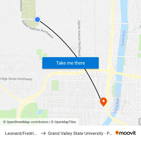 Leonard/Fredrick (Wb) to Grand Valley State University - Pew Campus map