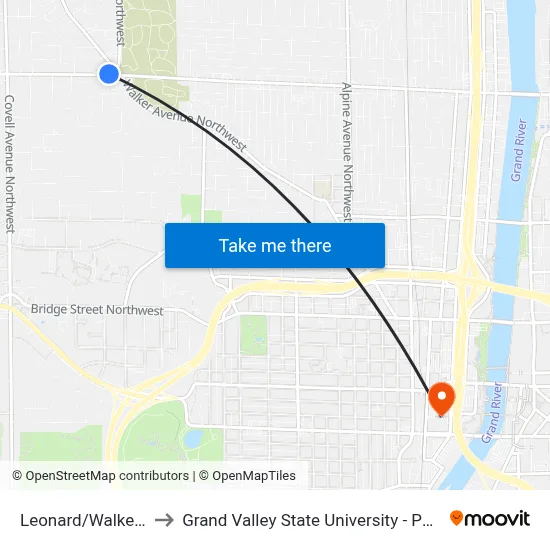 Leonard/Walker (Wb) to Grand Valley State University - Pew Campus map