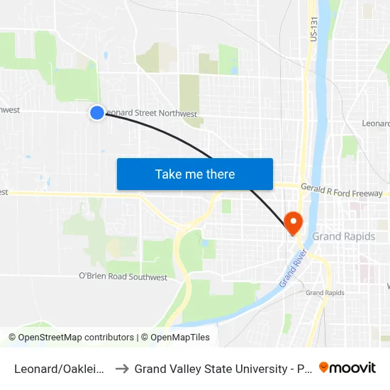 Leonard/Oakleigh (Wb) to Grand Valley State University - Pew Campus map