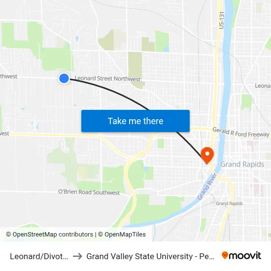 Leonard/Divot (Wb) to Grand Valley State University - Pew Campus map