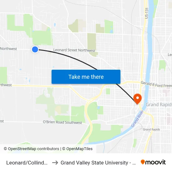 Leonard/Collindale (Wb) to Grand Valley State University - Pew Campus map