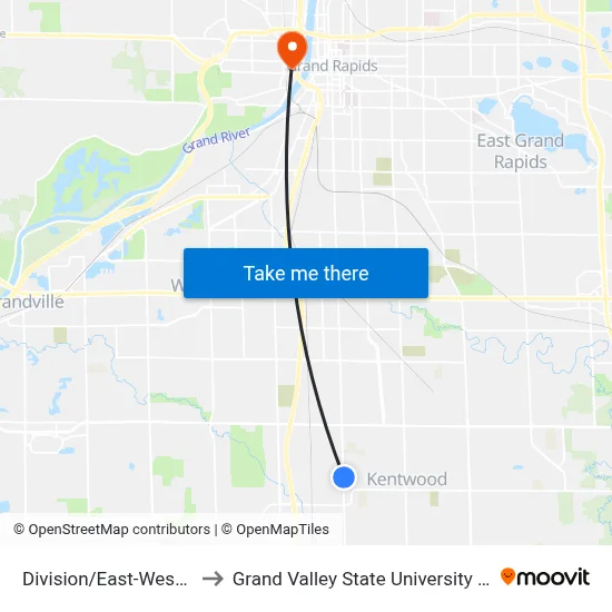 Division/East-West Trail (Nb) to Grand Valley State University - Pew Campus map