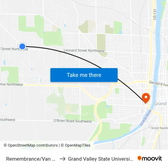 Remembrance/Van Portfliet (Wb) to Grand Valley State University - Pew Campus map