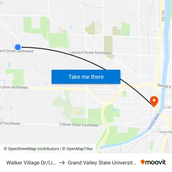 Walker Village Dr/Linwood (Sb) to Grand Valley State University - Pew Campus map