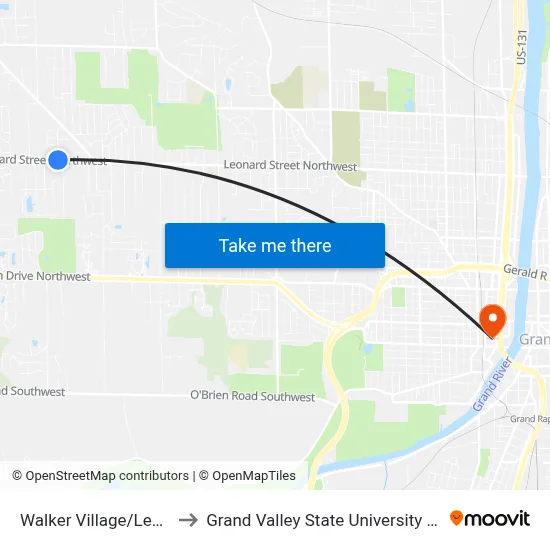 Walker Village/Leonard (Sb) to Grand Valley State University - Pew Campus map