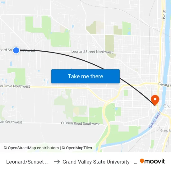 Leonard/Sunset Hills (Wb) to Grand Valley State University - Pew Campus map