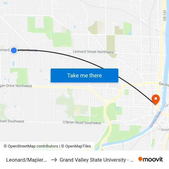 Leonard/Maplerow (Wb) to Grand Valley State University - Pew Campus map