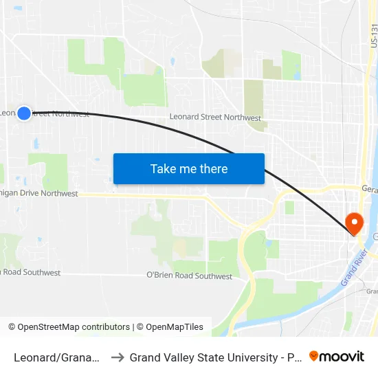 Leonard/Granada (Wb) to Grand Valley State University - Pew Campus map