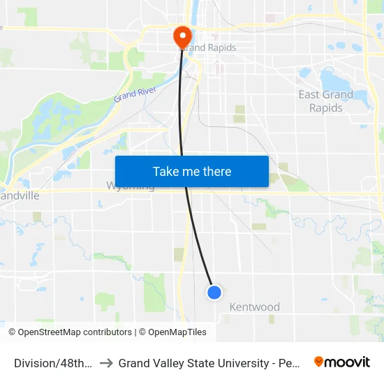 Division/48th (Nb) to Grand Valley State University - Pew Campus map