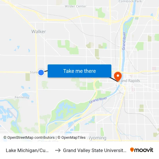 Lake Michigan/Cummings (Wb) to Grand Valley State University - Pew Campus map