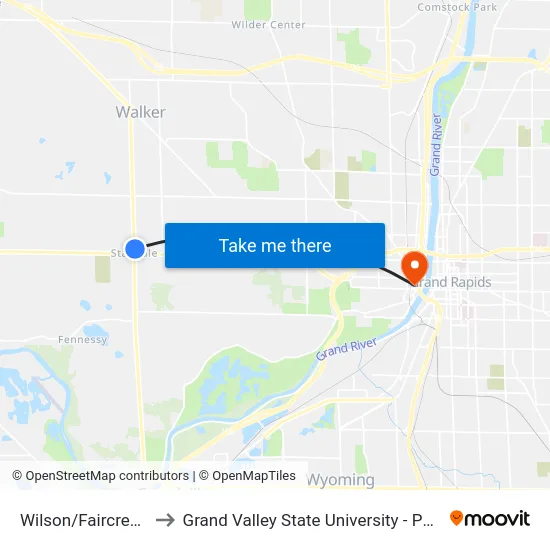Wilson/Faircrest (Nb) to Grand Valley State University - Pew Campus map