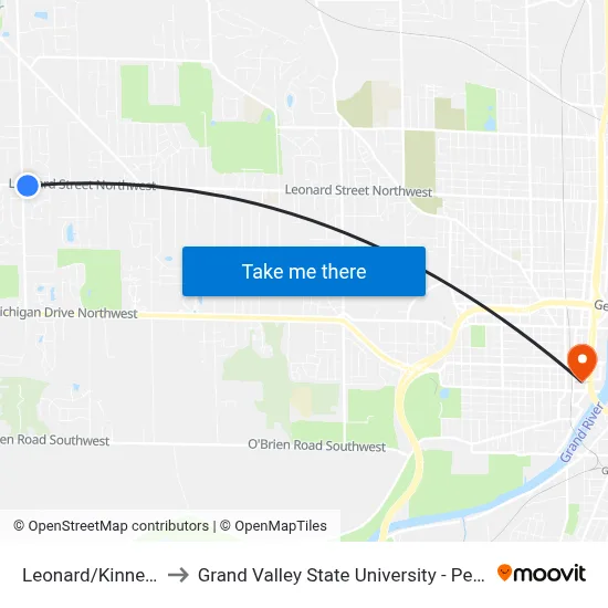 Leonard/Kinney (Eb) to Grand Valley State University - Pew Campus map