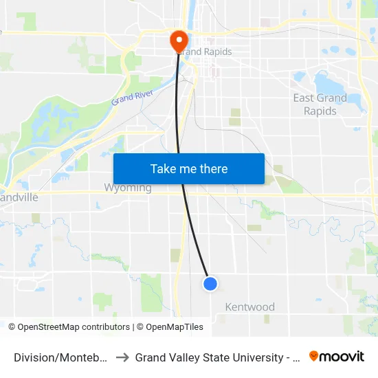 Division/Montebello (Nb) to Grand Valley State University - Pew Campus map