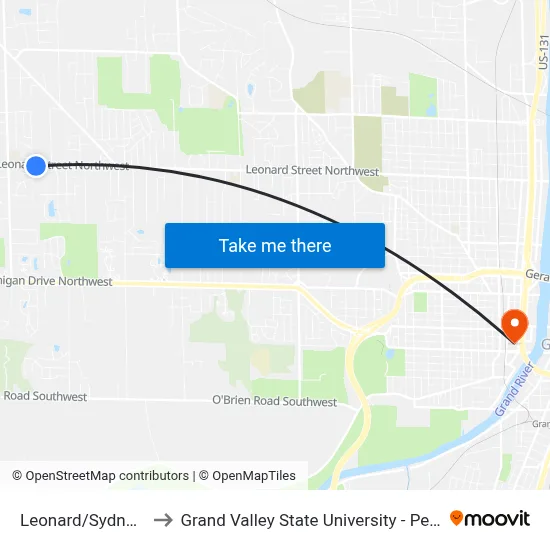 Leonard/Sydney (Eb) to Grand Valley State University - Pew Campus map