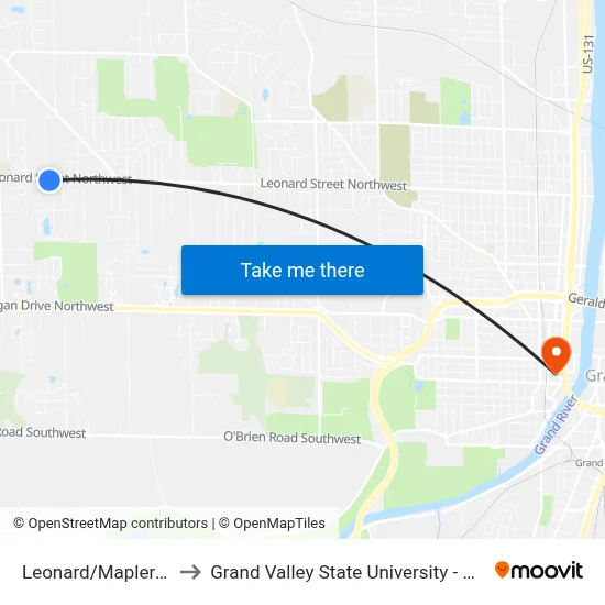Leonard/Maplerow (Eb) to Grand Valley State University - Pew Campus map