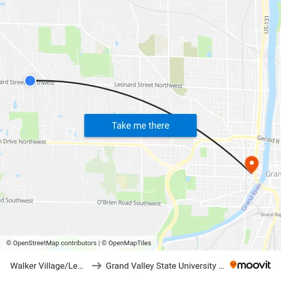 Walker Village/Leonard (Nb) to Grand Valley State University - Pew Campus map