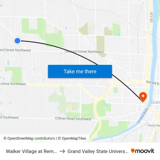 Walker Village at Remembrance (Nb) to Grand Valley State University - Pew Campus map