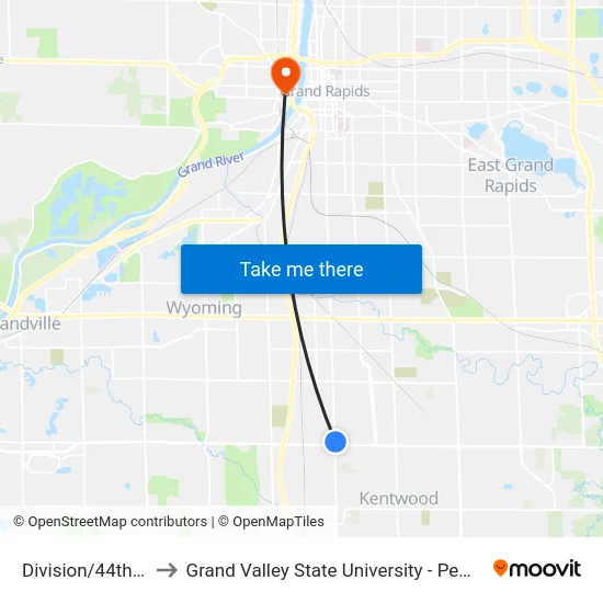 Division/44th (Nb) to Grand Valley State University - Pew Campus map